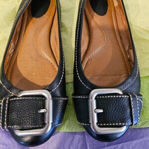 Fossil Black Leather Ballet Flats with Buckle Womens Size 8